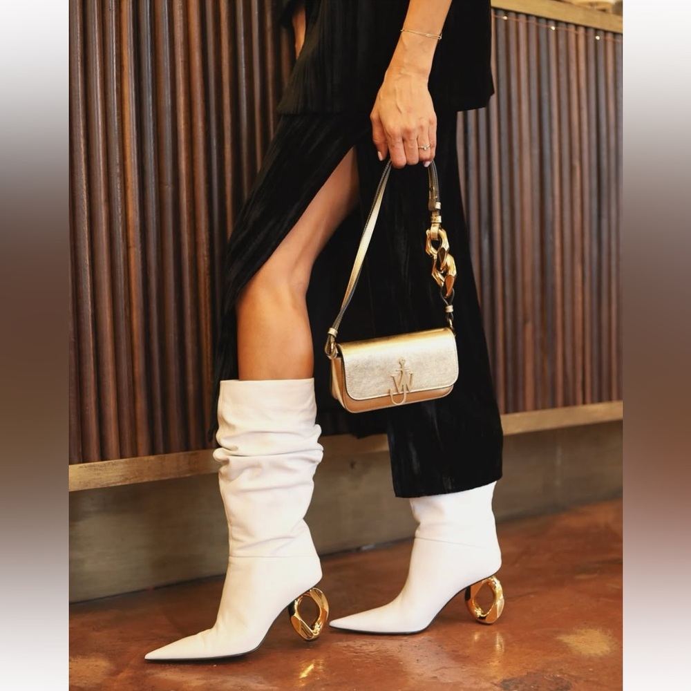 JW Anderson Chain Heel Boot Slouching White Gold Size 39.5 NWOB